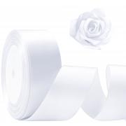 Flezoo White Ribbon 1 1/2inch, 25 Yards Satin Craft Ribbon, Single Face Polyester Silk Hair Ribbon, Fabric Ribbon for Bouquets, String Ribbon for Gift Wrapping, Wedding, Bow Making and Decoration