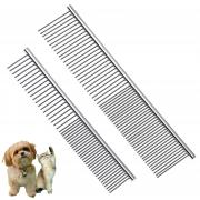 Flezoo 2PCS Dog and Cat Brush, Stainless Steel Dog Grooming Comb Kit, Detangler Deshedding Brush for Long Haired Dogsï¼†Cats, Dog Tangles Metal Combï¼†Knots Hair Remover for Dogï¼†Cat Undercoat 6.4