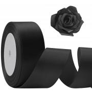 Flezoo Black Ribbon 1 1/2inch, 25 Yards Satin Craft Ribbon, Single Face Polyester Silk Hair Ribbon, Fabric Ribbon for Bouquets, String Ribbon for Gift Wrapping, Wedding, Bow Making and Decoration